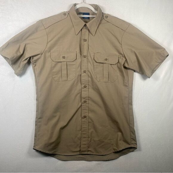 Propper Khaki Safari Style Short Sleeve Shirt Ripstop Fabric Size Large - Picture 1 of 10
